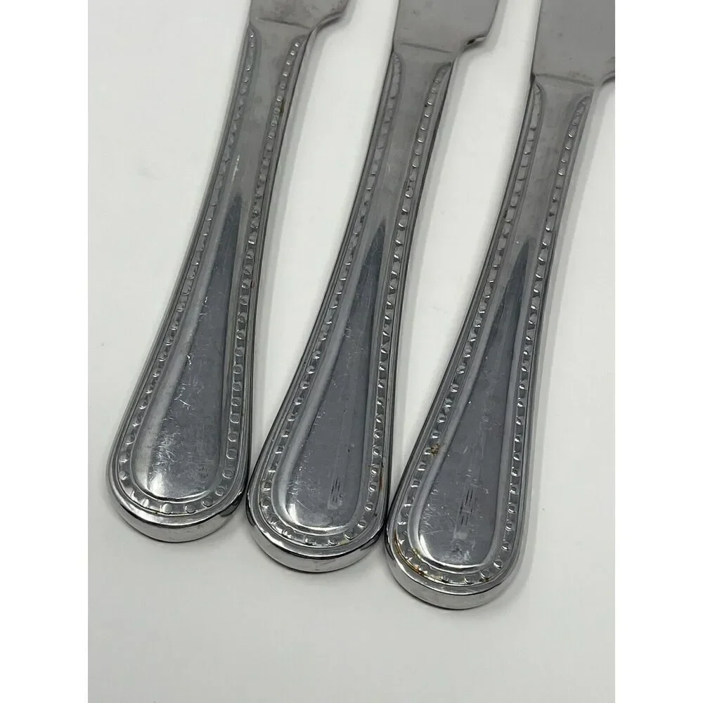 Argent Orfevres Stainless Pearl Dinner Solid Knives 9 1/2” Set Of 3